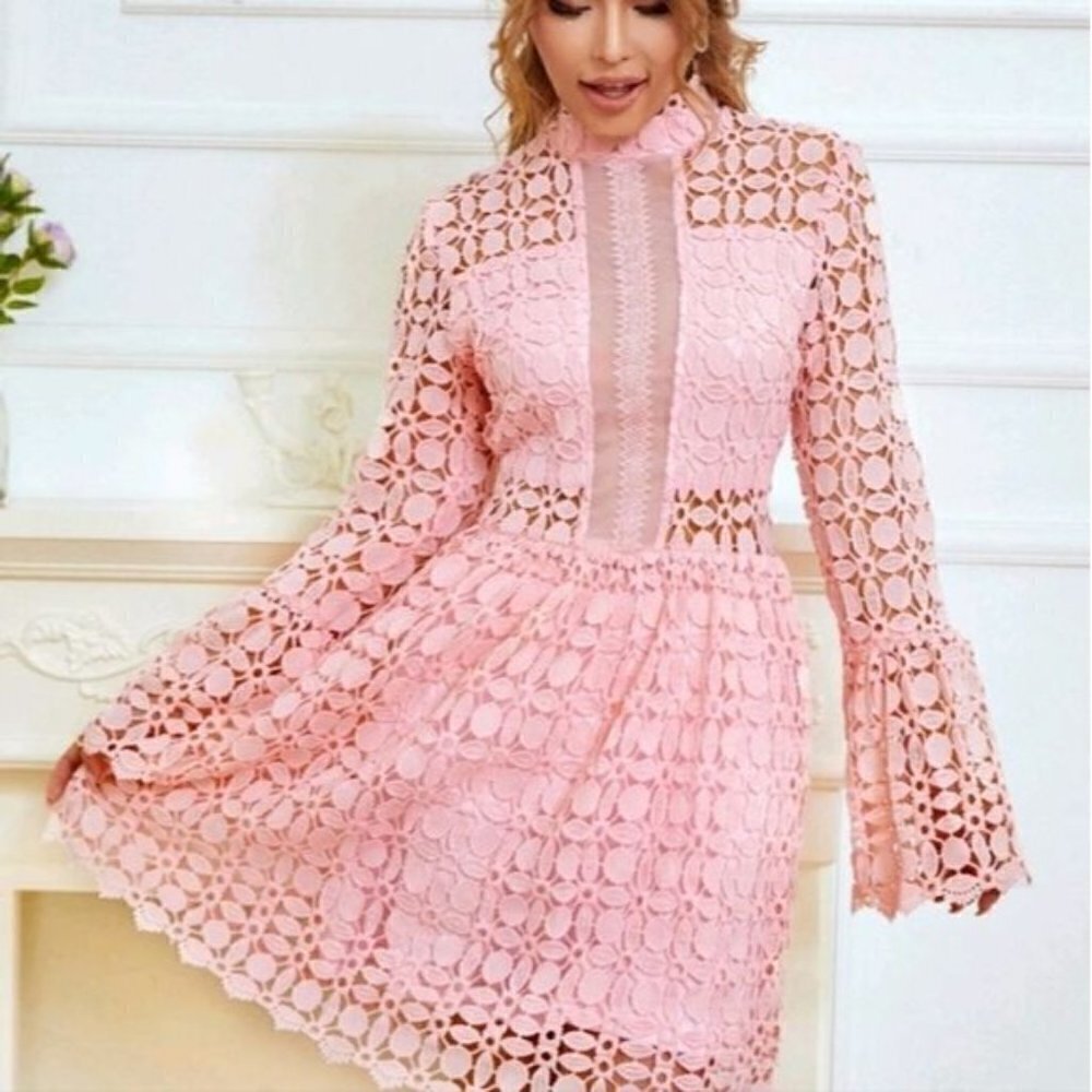 PLAIN CONTRAST MESH CUT OUT DRESS